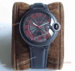 TW Factory Faux Cartier Ballon Bleu 42mm All Black Watch With Red Markers